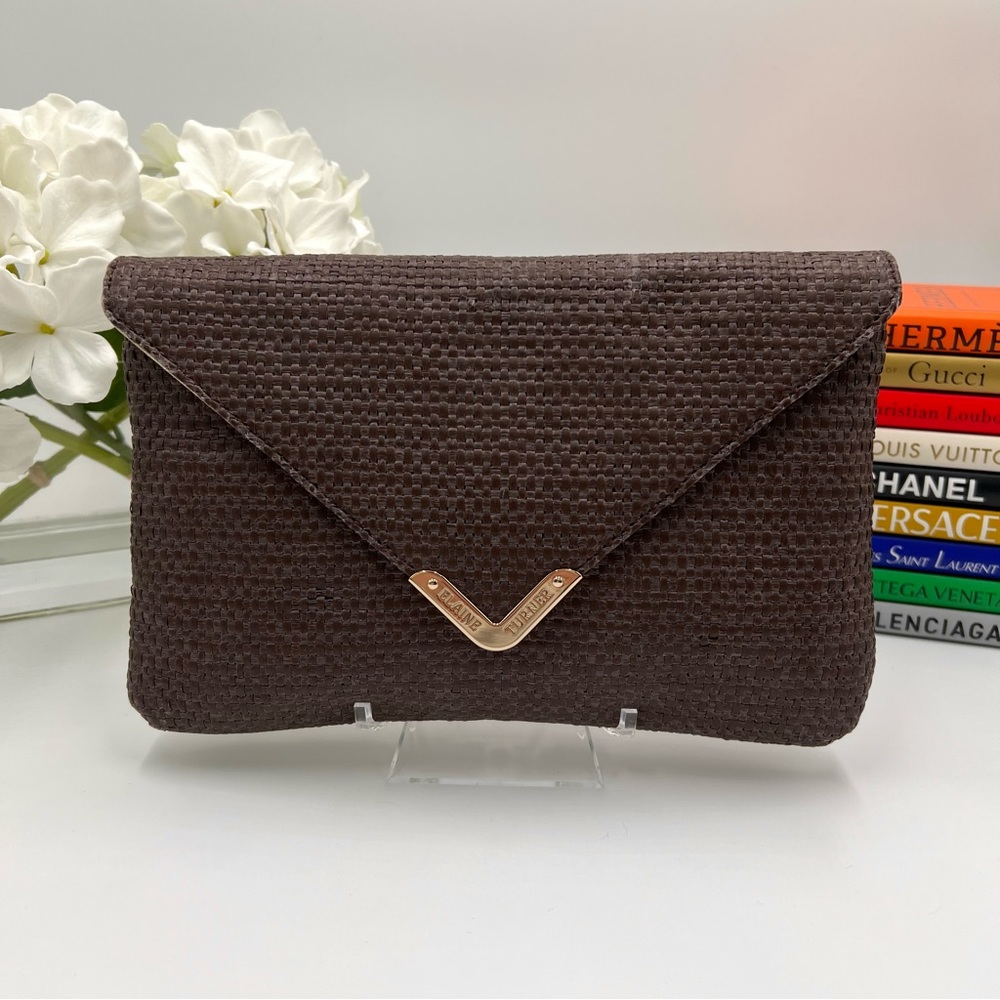 NWT Elaine Turner Clutch Brown Woven Raffia